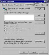 V Internet Properties izberite zavihek Connections in kliknite LAN Settings