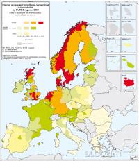 Raz&#353;irjenost interneta v EU leta 2008.