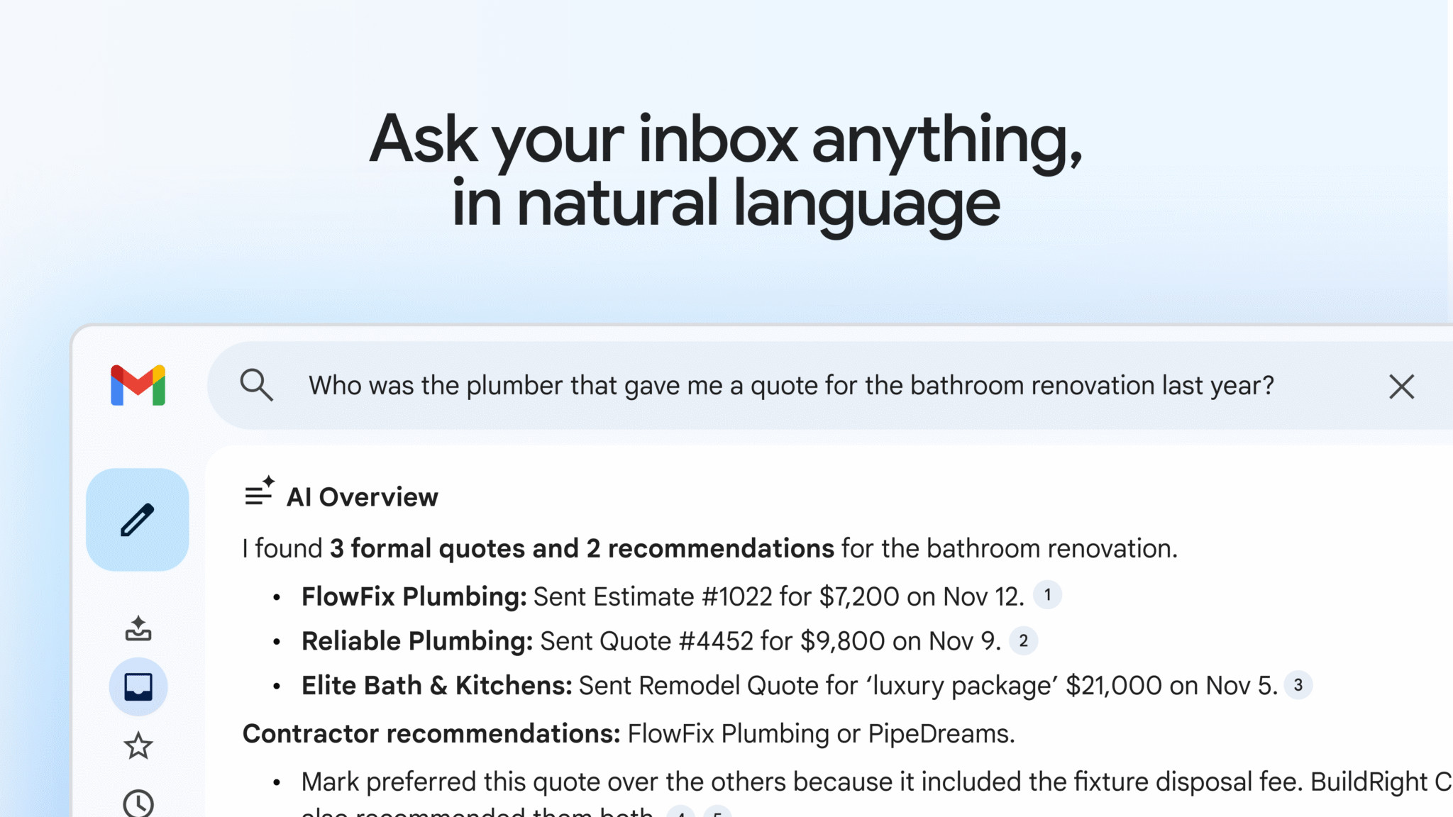 V Gmail dobivamo povzetke, ki jih dela umetna inteligenca