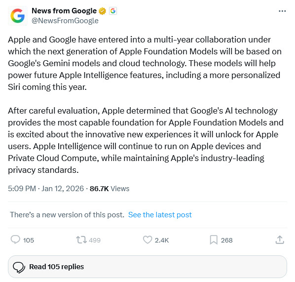 Applovo Siri bo poganjal Googlov Gemini